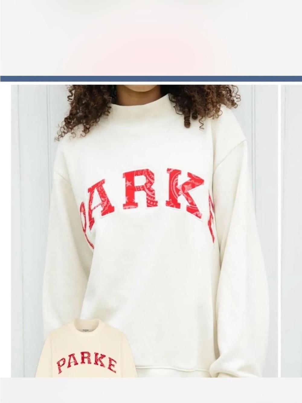 Cream Crewneck Sweatshirt with Red Block Lettering